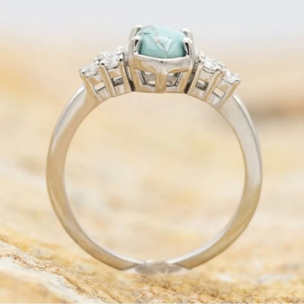 Turquoise & Zircon Silver Ring - Picture 3 of 5
